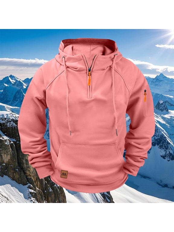 Men's Half Zip Hoodie Quarter Zip Raglan Sleeve Pullover with Pockets Casual Athletic Hoodie Solid Color Loose Fit S-3XL