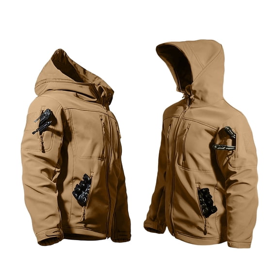 MOONDU Men's Softshell Jacket Tactical Fleece Lined Water Resistant Hooded Windproof Full Zip Multiple Pockets Long Sleeve Casual Fall Winter Daily Wear Outdoor