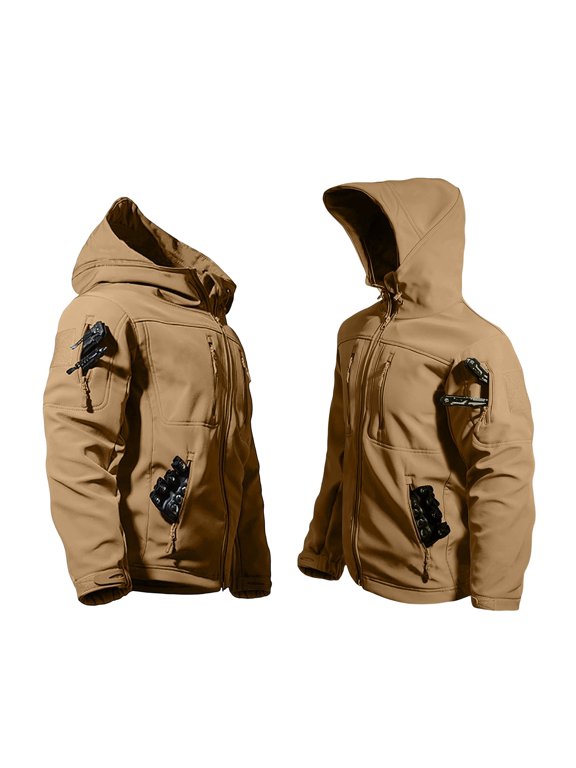 Men's Softshell Jacket Tactical Fleece Lined Water Resistant Hooded Windproof Full Zip Multiple Pockets Long Sleeve Casual Fall Winter Daily Wear Outdoor