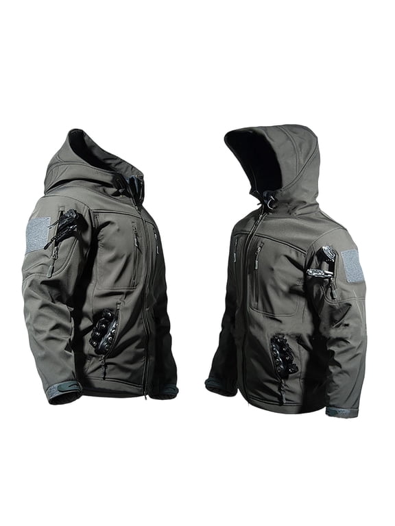 Men's Softshell Jacket Tactical Fleece Lined Water Resistant Hooded Windproof Full Zip Multiple Pockets Long Sleeve Casual Fall Winter Daily Wear Outdoor
