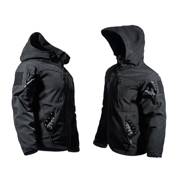 MOONDU Men's Softshell Jacket Tactical Fleece Lined Water Resistant Hooded Windproof Full Zip Multiple Pockets Long Sleeve Casual Fall Winter Daily Wear Outdoor