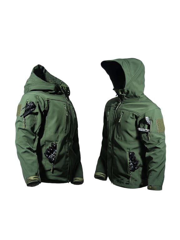Men's Softshell Jacket Tactical Fleece Lined Water Resistant Hooded Windproof Full Zip Multiple Pockets Long Sleeve Casual Fall Winter Daily Wear Outdoor