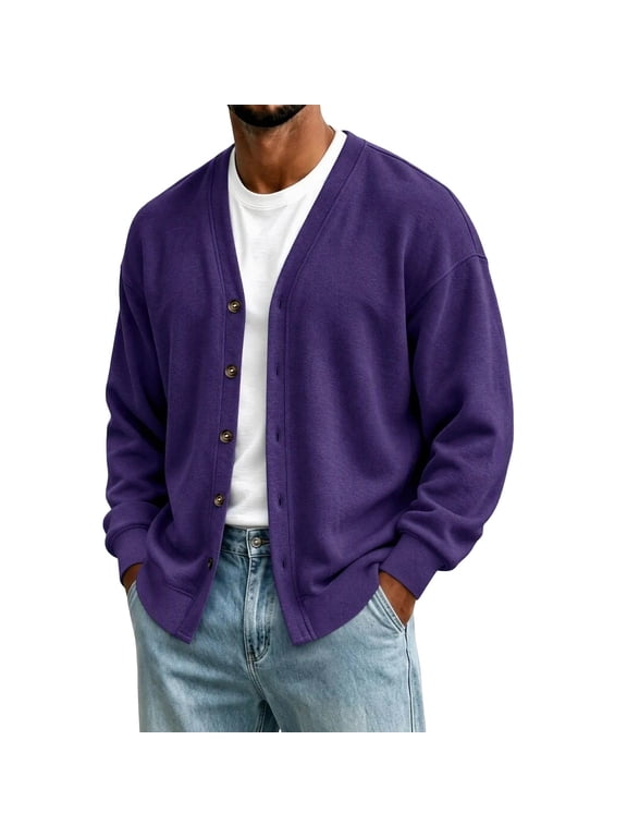 Men's V Neck Cardigan Button Down Long Sleeve Sweater Casual Loose Fit Knitted Cardigan with Pockets S-3XL