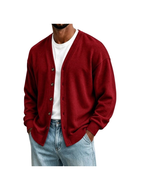 Men's V Neck Cardigan Button Down Long Sleeve Sweater Casual Loose Fit Knitted Cardigan with Pockets S-3XL