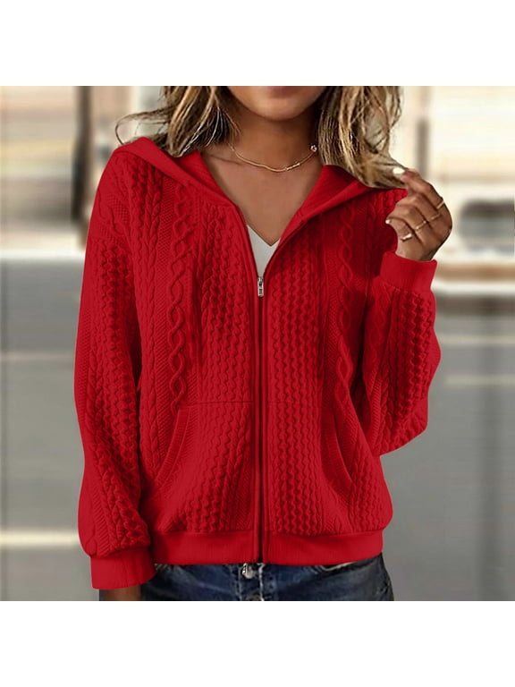 Women's Cable Knit Hooded Cardigan Zip Up Sweater Jacket with Pockets, Long Sleeve Knit Outerwear for Fall Winter Casual Top 8 Colors Layering Daily Wear