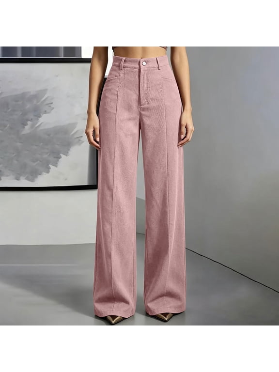 Women's Corduroy Pants with Pockets, High Waisted Straight Leg Trousers, Elastic Back Waist Loose Fit Casual Bottoms for Fall Winter