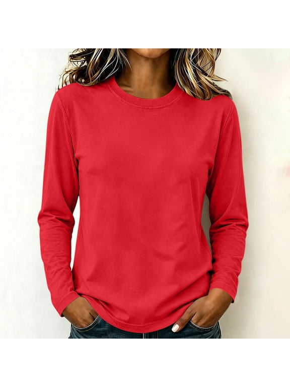 Women's Cotton Long Sleeve Tee Crewneck 100% Cotton Soft Breathable Relaxed Fit Casual Everyday Top 10 Colors S-XXL