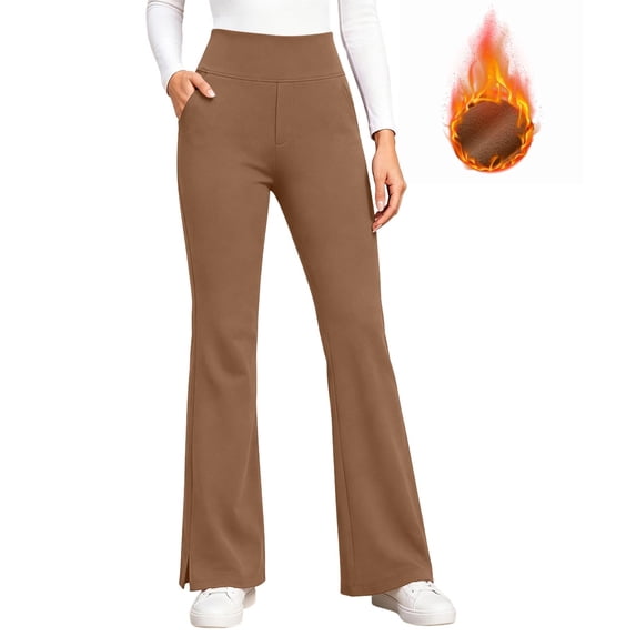 MOONDU Women's Fleece Lined Flare Leggings with Pockets High Waisted Thermal Warm Bootcut Yoga Pants Winter Casual Trousers 8 Colors S-XXL