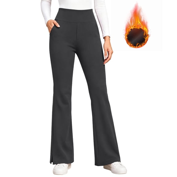 MOONDU Women's Fleece Lined Flare Leggings with Pockets High Waisted Thermal Warm Bootcut Yoga Pants Winter Casual Trousers 8 Colors S-XXL