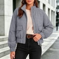 thumbnail image 1 of MOONDU Women's Gingham Plaid Zip Up Jacket Stand Collar Long Sleeve Cropped Bomber Coat with Pockets, Casual Loose Fit Lightweight Outerwear for Fall Spring Daily Wear, 1 of 8