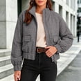 thumbnail image 1 of MOONDU Women's Gingham Plaid Zip Up Jacket Stand Collar Long Sleeve Cropped Bomber Coat with Pockets, Casual Loose Fit Lightweight Outerwear for Fall Spring Daily Wear, 1 of 8