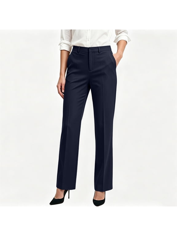 Women's High Waisted Dress Pants Straight Leg Business Casual Work Trousers with Pockets, Button Zip Fly Stretchy Office Slacks for Fall Winter Daily Wear