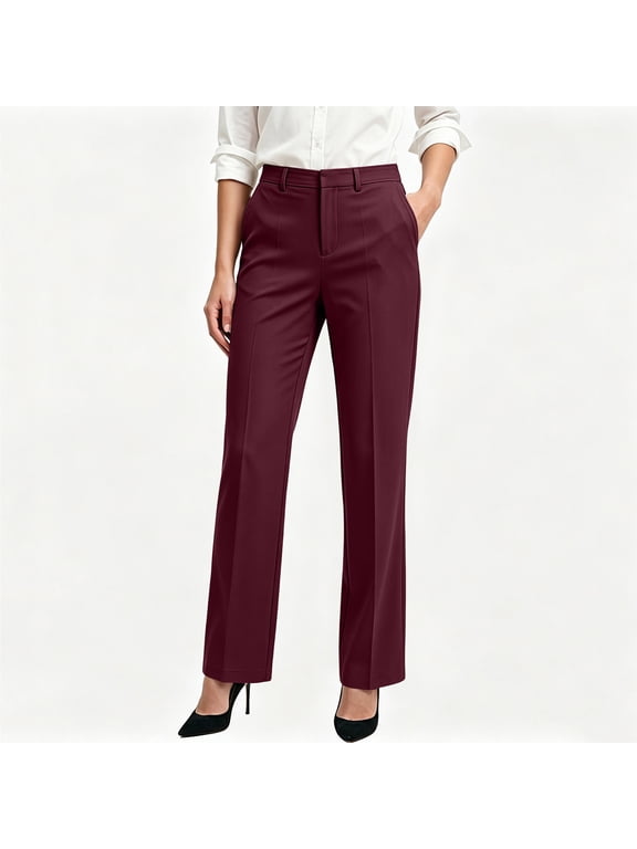 Women's High Waisted Dress Pants Straight Leg Business Casual Work Trousers with Pockets, Button Zip Fly Stretchy Office Slacks for Fall Winter Daily Wear