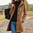thumbnail image 1 of MOONDU Women's Hooded Wool Blend Peacoat Single Breasted Mid Length Coat with Pockets, Long Sleeve Outerwear for Fall Winter Business Casual Daily Wear Top 10 Colors, 1 of 6