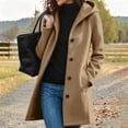thumbnail image 1 of MOONDU Women's Hooded Wool Blend Peacoat Single Breasted Mid Length Coat with Pockets, Long Sleeve Outerwear for Fall Winter Business Casual Daily Wear Top 10 Colors, 1 of 6