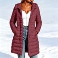 thumbnail image 1 of MOONDU Women's Puffer Jacket Quilted Hooded Zip Up Mid Length Snap Button Lightweight Warm Winter Coat with Pockets Casual Fall Winter Daily Wear, 1 of 9