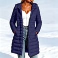 thumbnail image 1 of MOONDU Women's Puffer Jacket Quilted Hooded Zip Up Mid Length Snap Button Lightweight Warm Winter Coat with Pockets Casual Fall Winter Daily Wear, 1 of 9