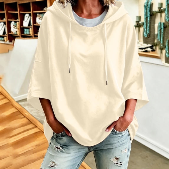 MOONDU Women's Short Sleeve Hoodie Hooded Sweatshirt Drawstring Pullover Solid Color Loose Fit Casual Summer Top for Gym Yoga Everyday Wear 8 Colors S-XXL
