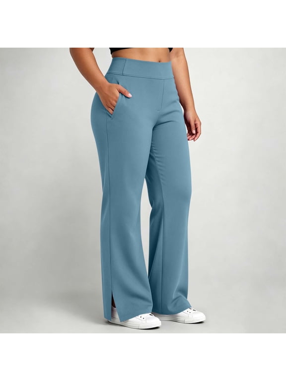 Women's Wide Leg Yoga Pants High Waisted Side Slit with Pockets Elastic Waist Plus Size L-5XL Solid Color Lounge Pants