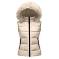 thumbnail image 1 of MOONDU Womens Puffer Vest Quilted Sleeveless Faux Fur Hood Zip Pockets Fall Winter Warm Outerwear for Layering Casual, 1 of 8