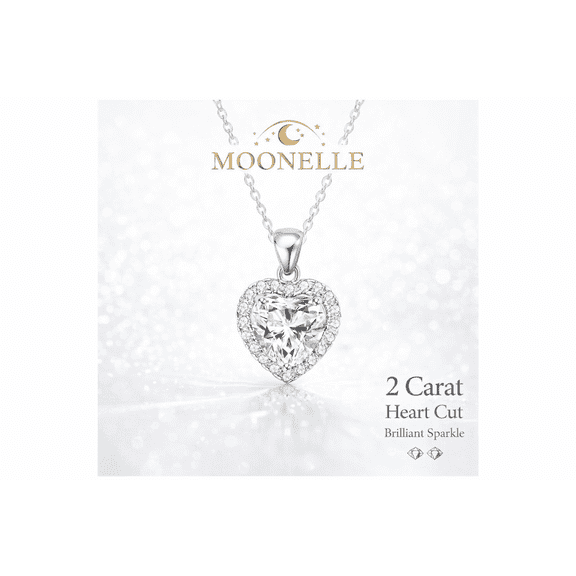 MOONELLE Heart Moissanite Necklace for Women, 925 Sterling Silver Pendant