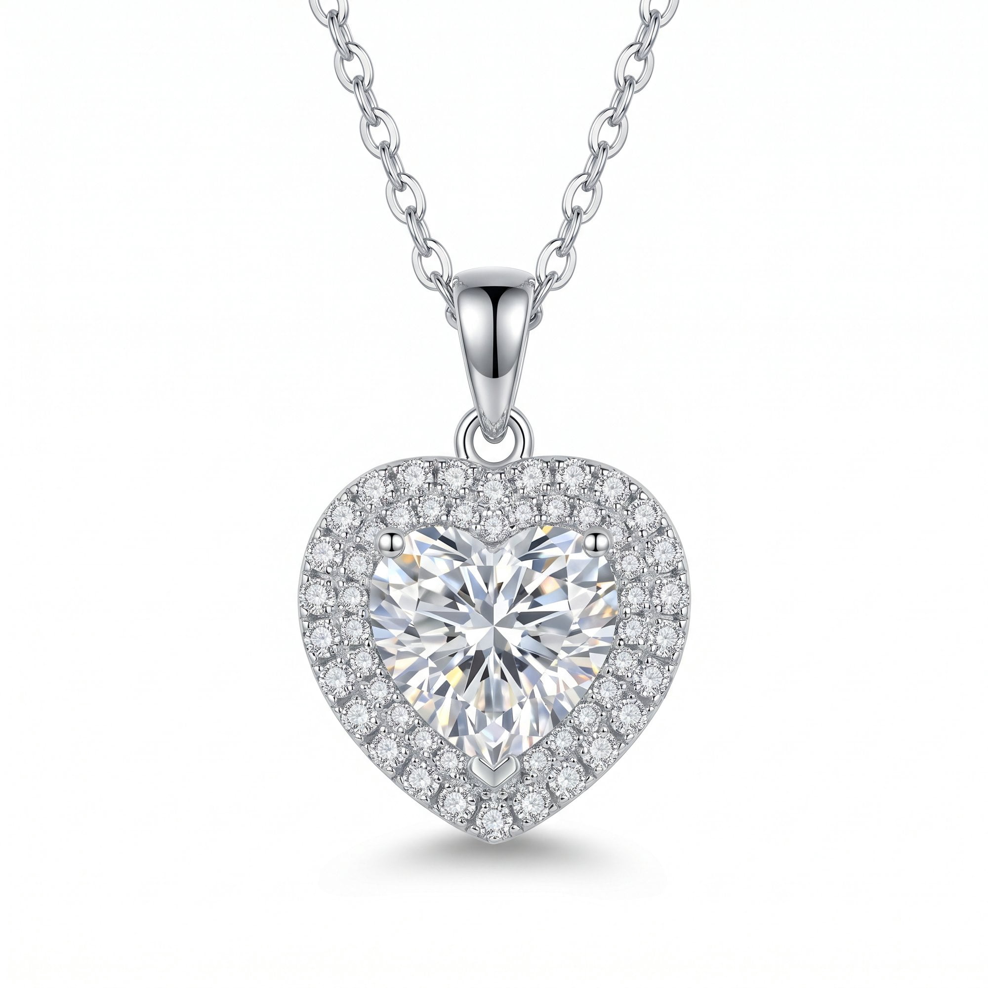 Moonelle Moissanite Heart Necklace for Women, 2 Carat Heart Pendant in 925 Sterling Silver, White Gold Plated, Gift Jewelry