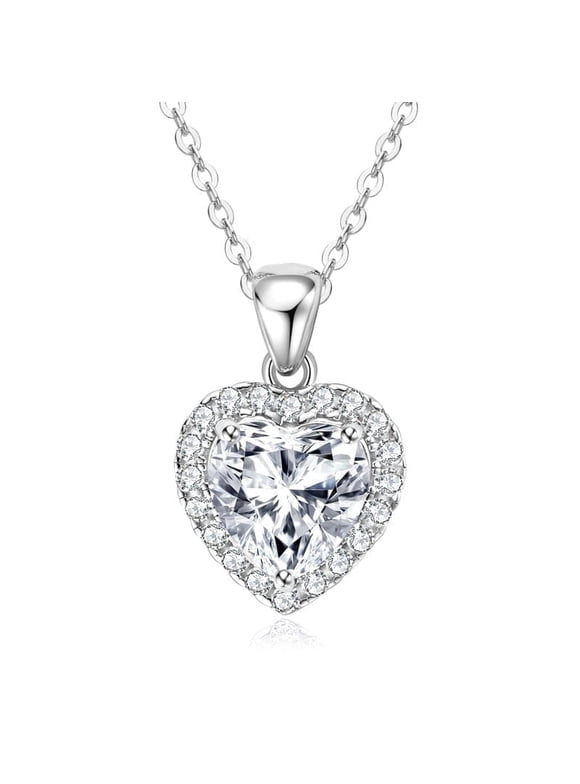 2CT Heart Moissanite Pendant Necklace, 925 Sterling Silver, White Gold Plated