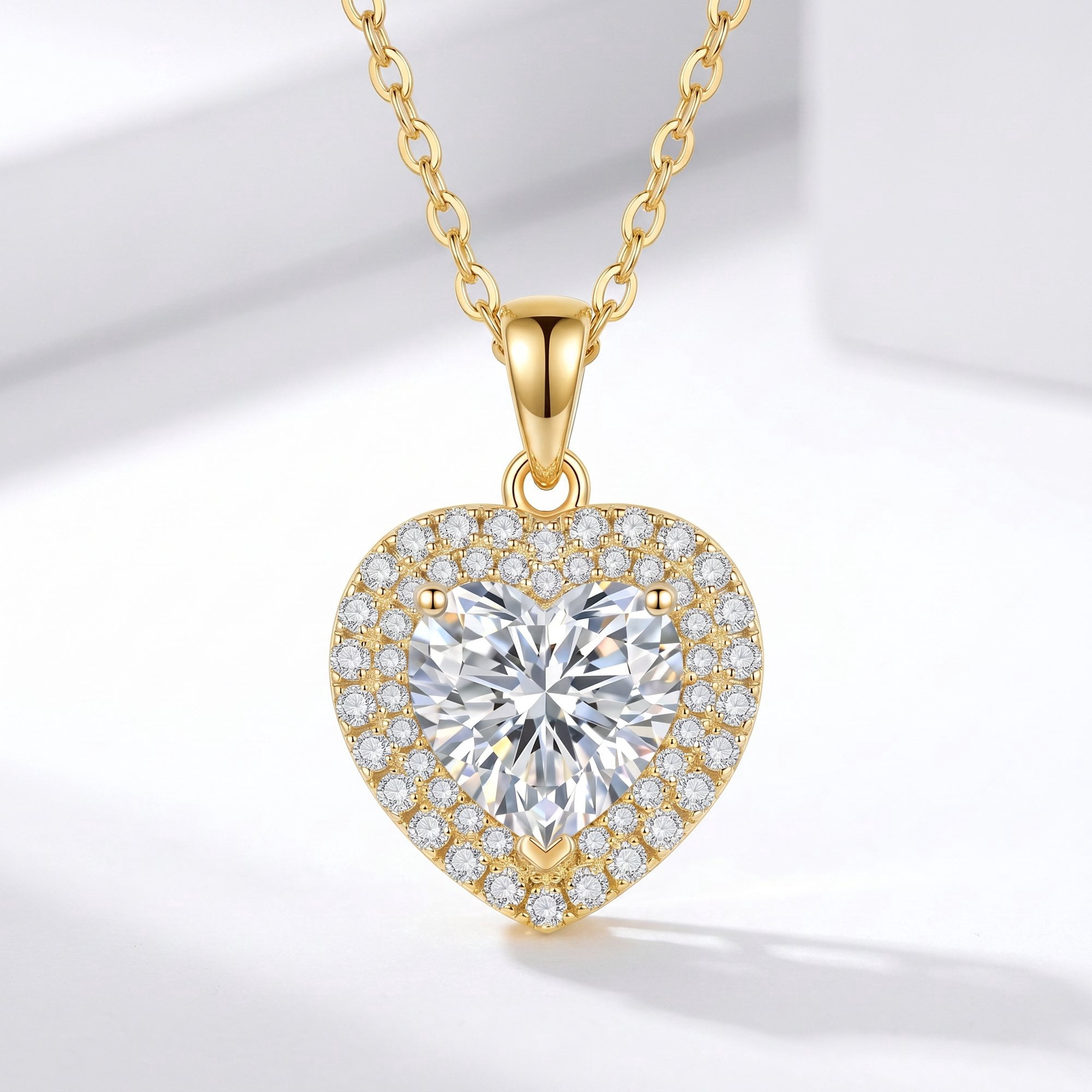 Moonelle Moissanite Heart Necklace for Women, 2 Carat Heart Pendant in 925 Sterling Silver, Gold Plated, Gift Jewelry