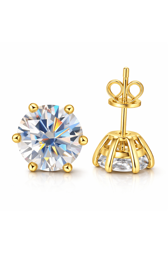 925 Sterling Silver 2CT Heart Shape Moissanite Stud Earrings, D Color VVS1, GRA Certified, Yellow Gold Plated