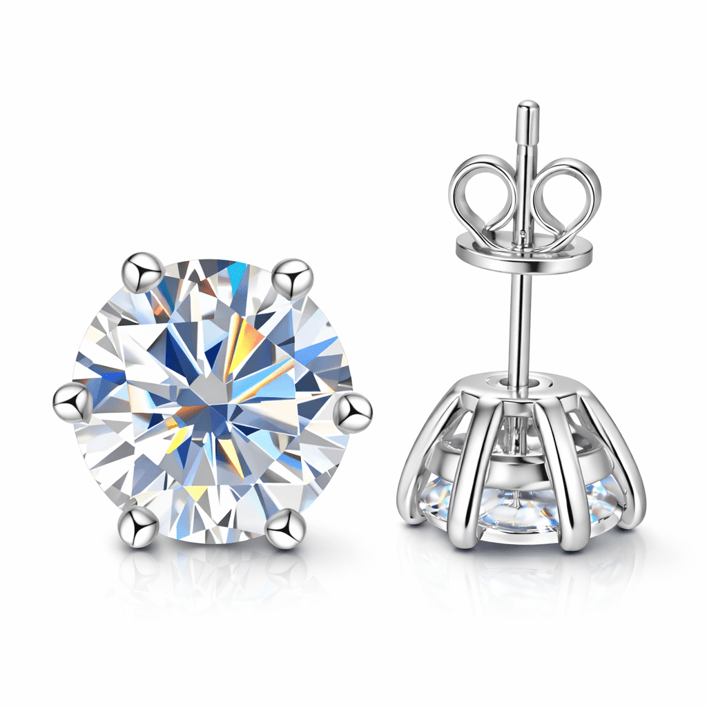 MOONELLE 3Ct Round Cut Moissanite Stud Earrings for Women, 925 Sterling Silver, White Gold Plated
