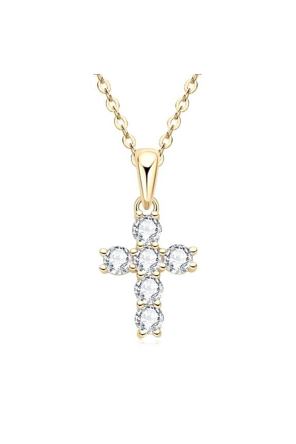 925 Sterling Silver Moissanite Cross Necklace for Women, D Color VVS1 Moissanite Christian Cross Pendant Necklace 18" White Gold or Yellow Gold