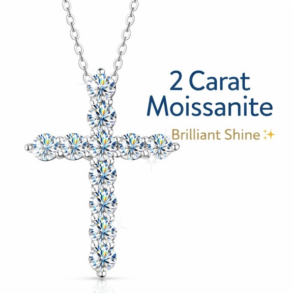 MOONELLE 2CT Moissanite Cross Pendant Necklace for Women, 925 Sterling Silver