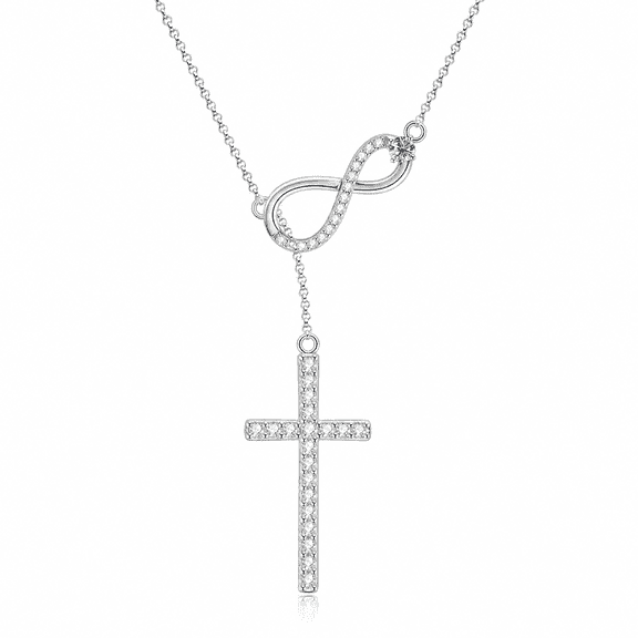 Vionarel Infinity Cross Necklace for Women, 925 Sterling Silver, White Gold Plated, D Color VVS1 Moissanite Cross Pendant, Faith Jewelry, Gift for Women