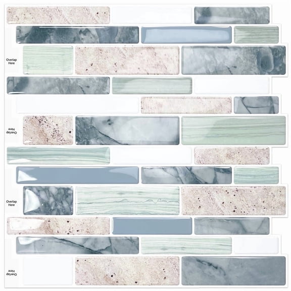 10-Sheet Peel and Stick Kitchen Backsplash Tiles, 3D Waterproof Self Adhesive Wall Tile Stick on Backsplash for Kitchen and Bathroom(Multicolor Marble,12"×12")