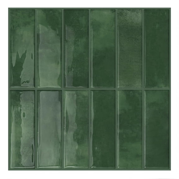 MOONFUN 10pcs Peel and Stick Backsplash Wall Tiles, Extra Thick 3D Wall Panels, Heat & Water Resistant, Easy DIY Kitchen, Bathroom, Laundry, Fireplace & Rental Home Wall Décor (Dark Green, 12"×12")
