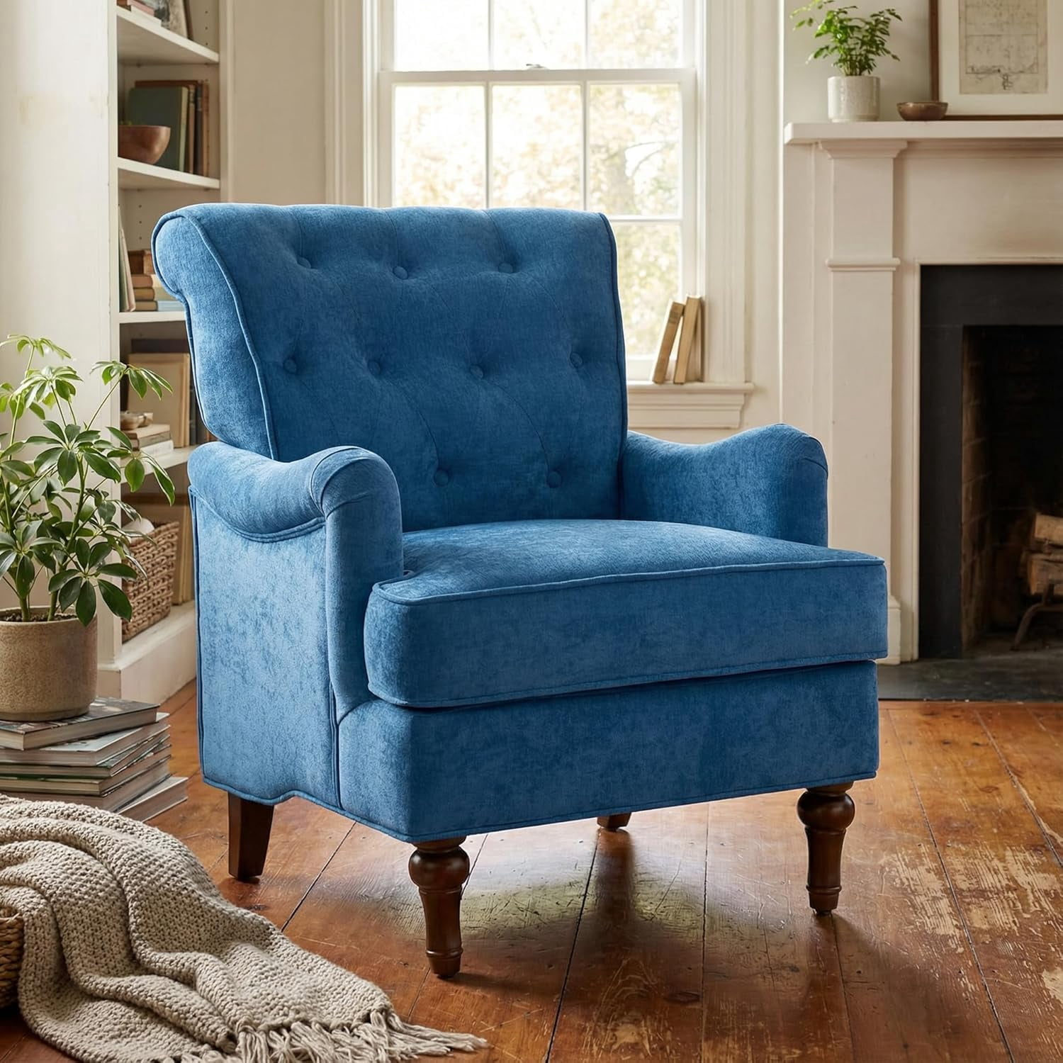 MOONISS Upholstered Accent Chair for Living Room and Bedroom,Heavy-Duty Fabric Armchair with Reinforced Wood Frame, Supportive Seat Cushion, Stable Retro Legs, Lounge Chair for Reading, Work