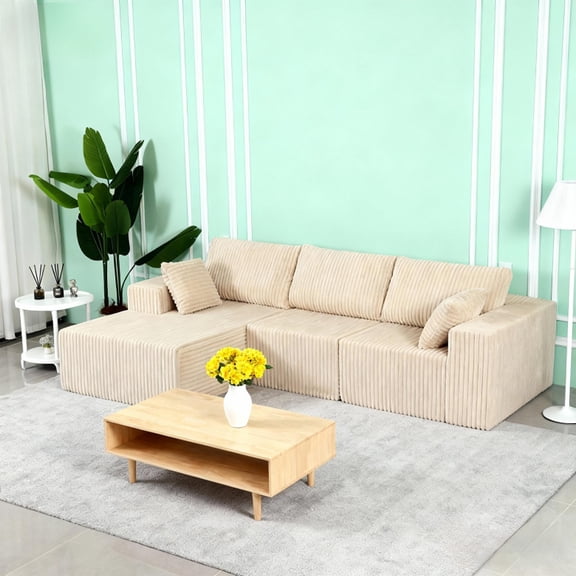 MOONMISS 110" Cloud Sectional Couch with L-Shape Chaise, Modern Modular Sofa with Deep Seat, Upholstered Couches with Back Cushion for Living Room Bedroom, No Assembly Required, Beige