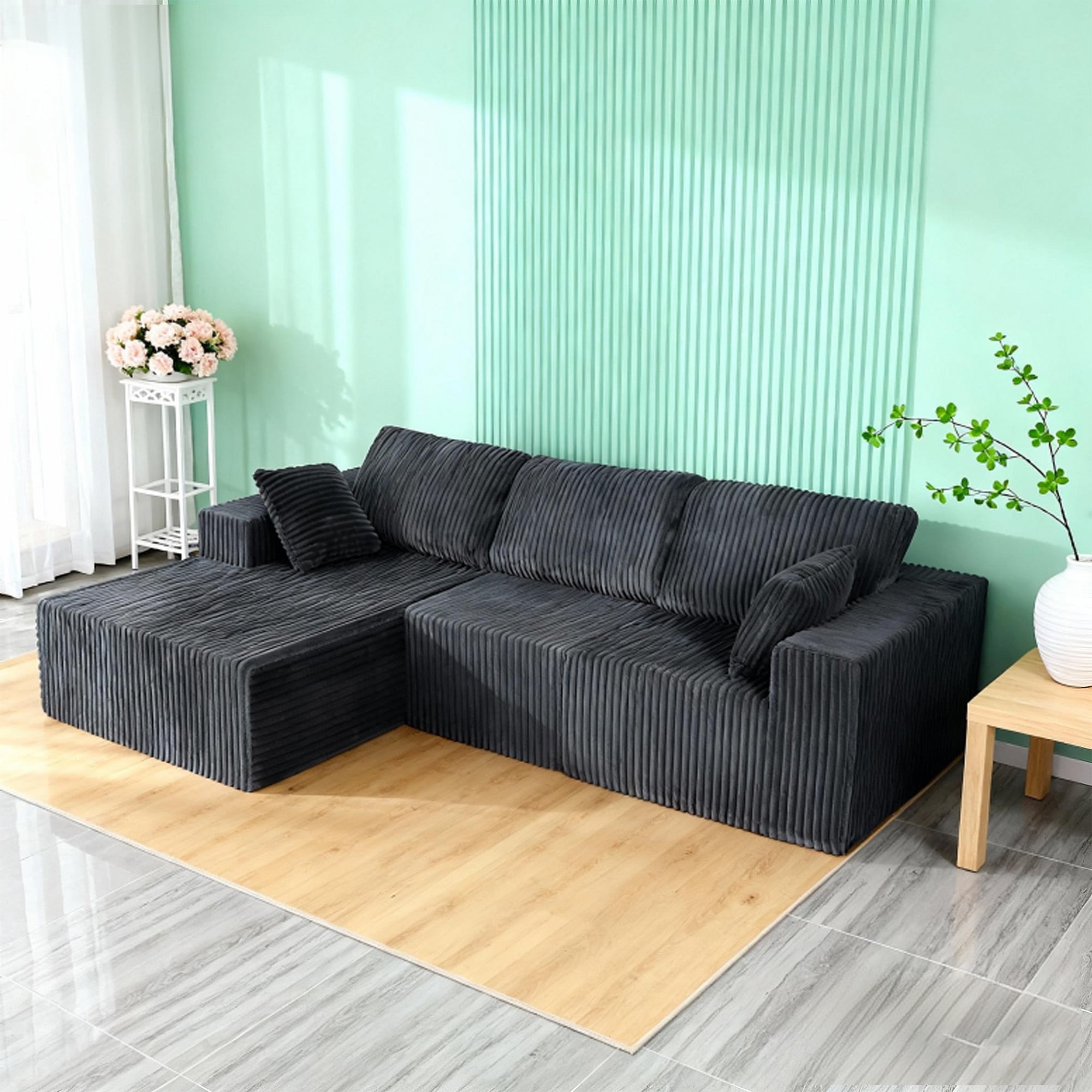 MOONMISS 110" Cloud Sectional Couch with L-Shape Chaise, Modern Modular Sofa with Deep Seat, Upholstered Couches with Back Cushion for Living Room Bedroom, No Assembly Required, Grey