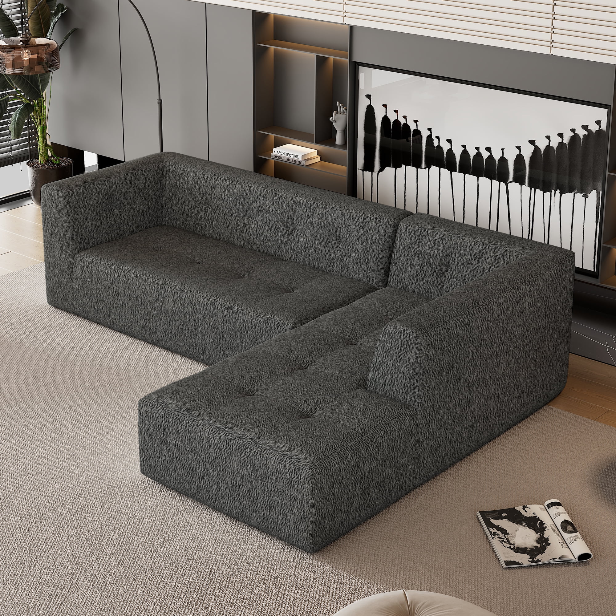 MOONMISS 112.2" Chenille L-Shaped Modern Minimalist Modular Free Combination Living Room Sofa-Gray