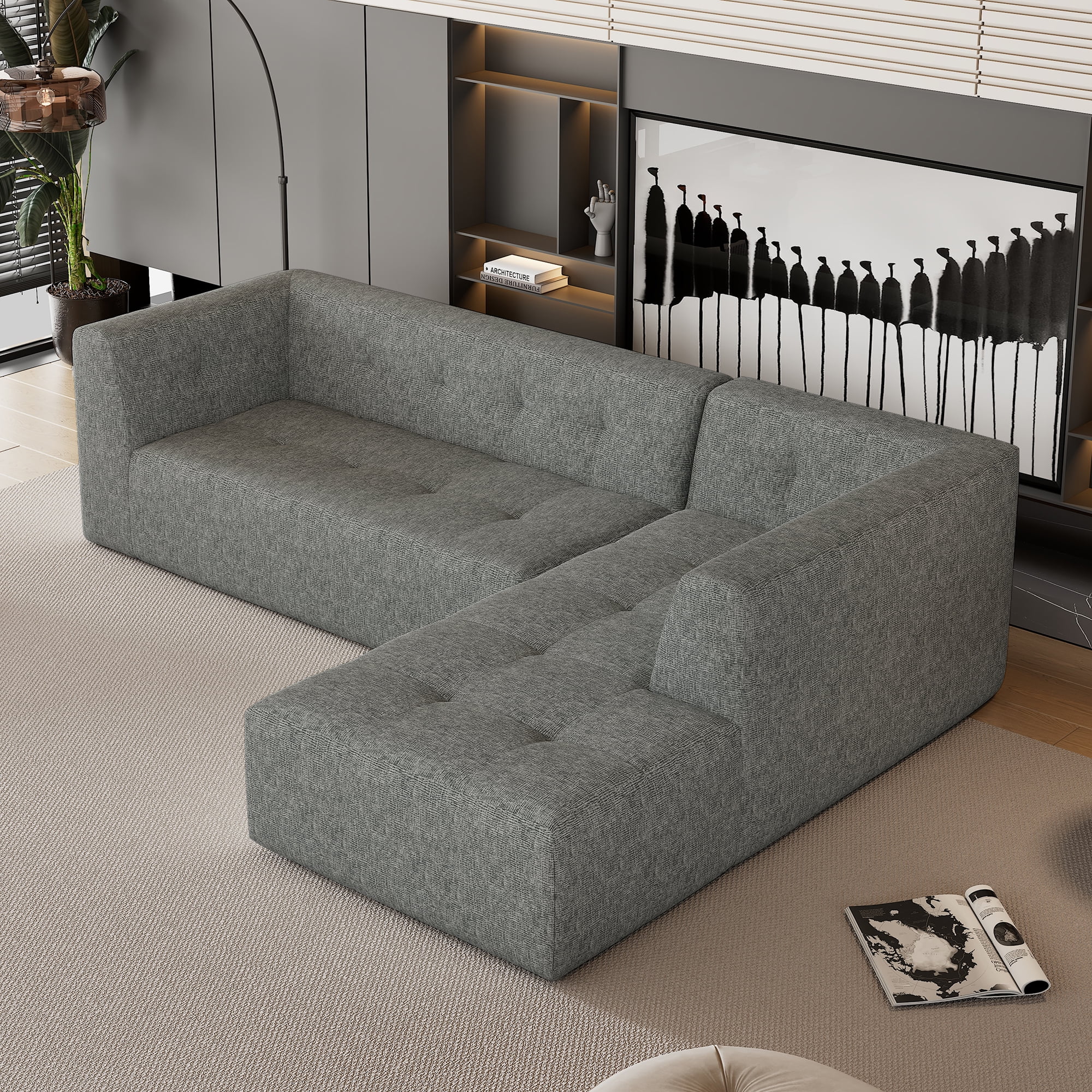 MOONMISS 112.2" Chenille L-Shaped Modern Minimalist Modular Free Combination Living Room Sofa-Light Gray