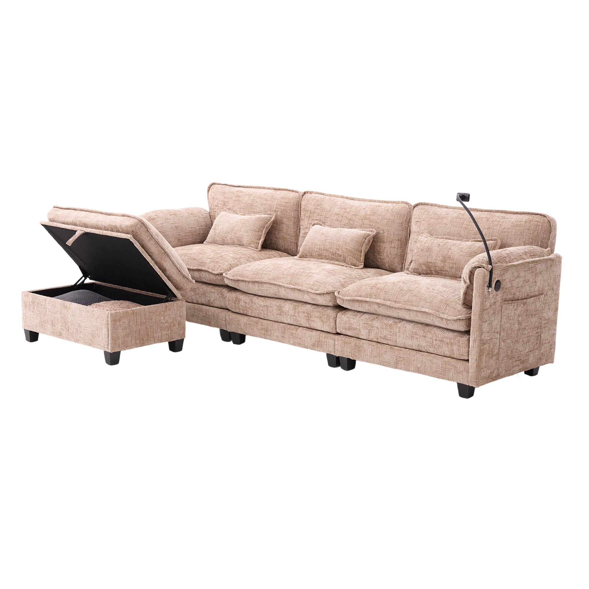 MOONMISS 112" Oversized Sectional Sofa Cloud Couch for Living Room, Modern Chenille L Shaped Couch, Comfy Boucle Modular Sofa Sleeper with Movable Storage Ottoman, Phone Holder, USB Charging Port