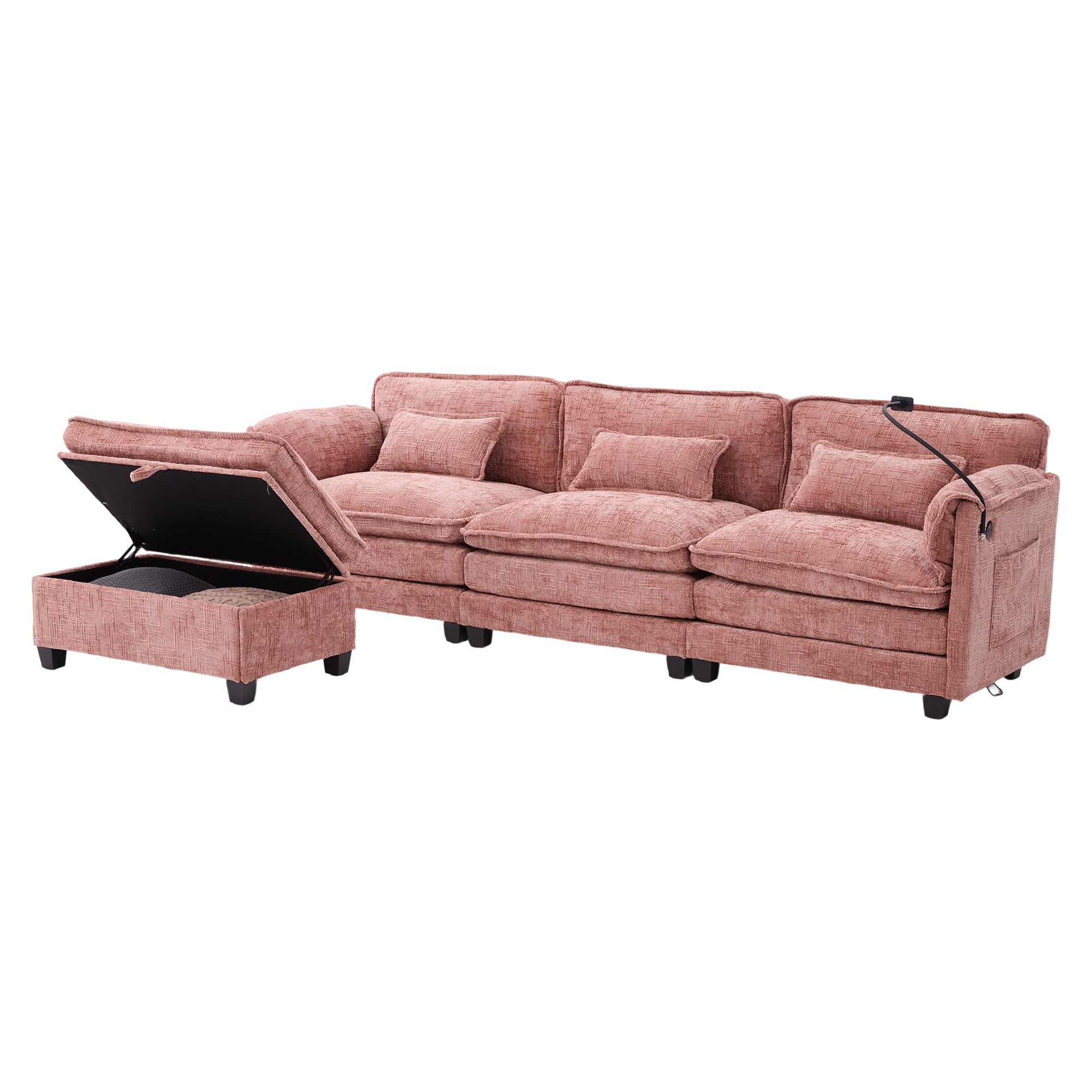 MOONMISS 112" Oversized Sectional Sofa Cloud Couch for Living Room, Modern Chenille L Shaped Couch, Comfy Boucle Modular Sofa Sleeper with Movable Storage Ottoman, Phone Holder, USB Charging Port