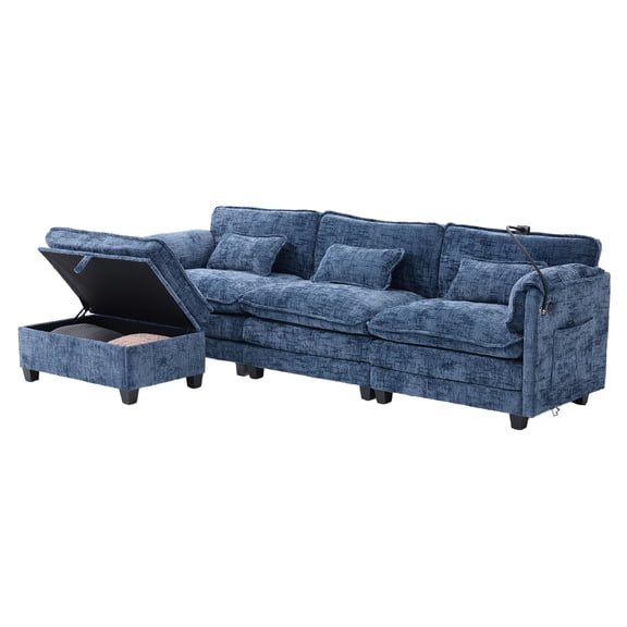 MOONMISS 112" Oversized Sectional Sofa Cloud Couch for Living Room, Modern Chenille L Shaped Couch, Comfy Boucle Modular Sofa Sleeper with Movable Storage Ottoman, Phone Holder, USB Charging Port