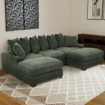 MOONMISS 122" Large Modular Sectional Corduroy Sofa with Adjustable Headrests, Comfy L-Shaped Cloud Couch, Modern Living Room Furniture Reclining Couches,Sofas Simple Assembly,Green