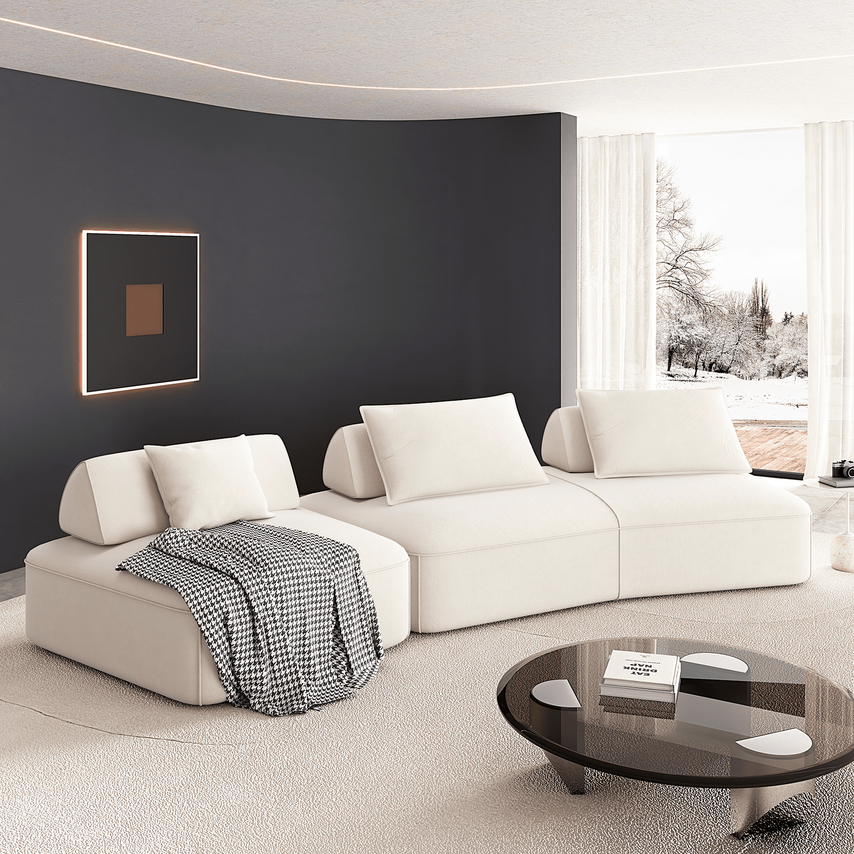 MOONMISS 139" Modern Light Luxury Oversized Modular Sectional Sofa Set,DIY Upholstered Fluffy Chenille Sofa with Removable Backrests and Soft Pillows for Living Room,Office,Beige