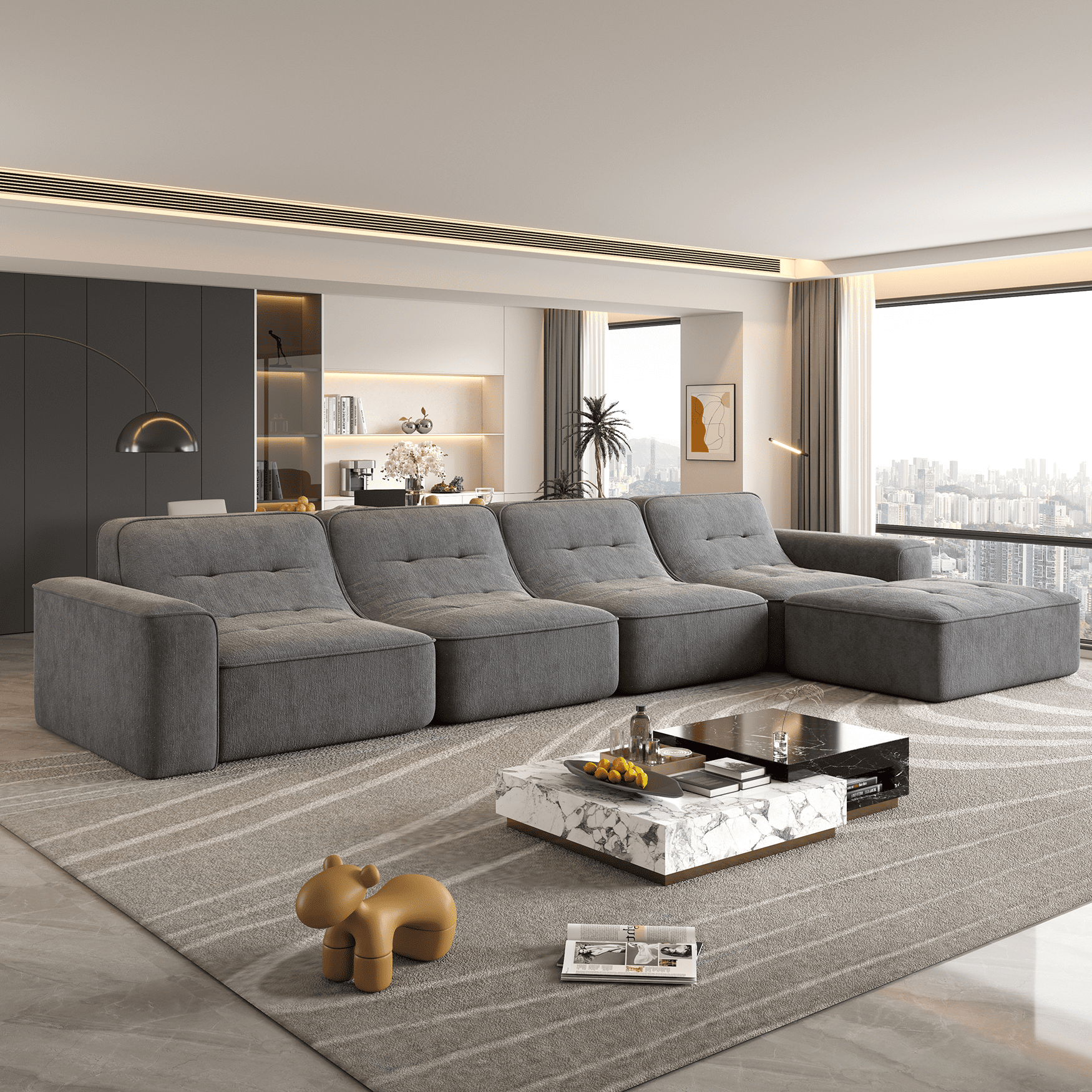 MOONMISS 143.7" Modular Sectional Sofa Set with Removable Ottoman,Tufted Design, Deep Seat Couch, Chaise & Accent Chair,Modern DIY Sparkling Chenille Sofa for Living Room, Apartment, Office