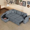 thumbnail image 1 of MOONMISS 146.10" L-shaped Sofa Sectional Sofa Couch Pull-out Sofa Bed with a Movable Storage Ottoman, a Storage Chaise Lounge and Two USB Ports for Living Room, Beige, 1 of 5