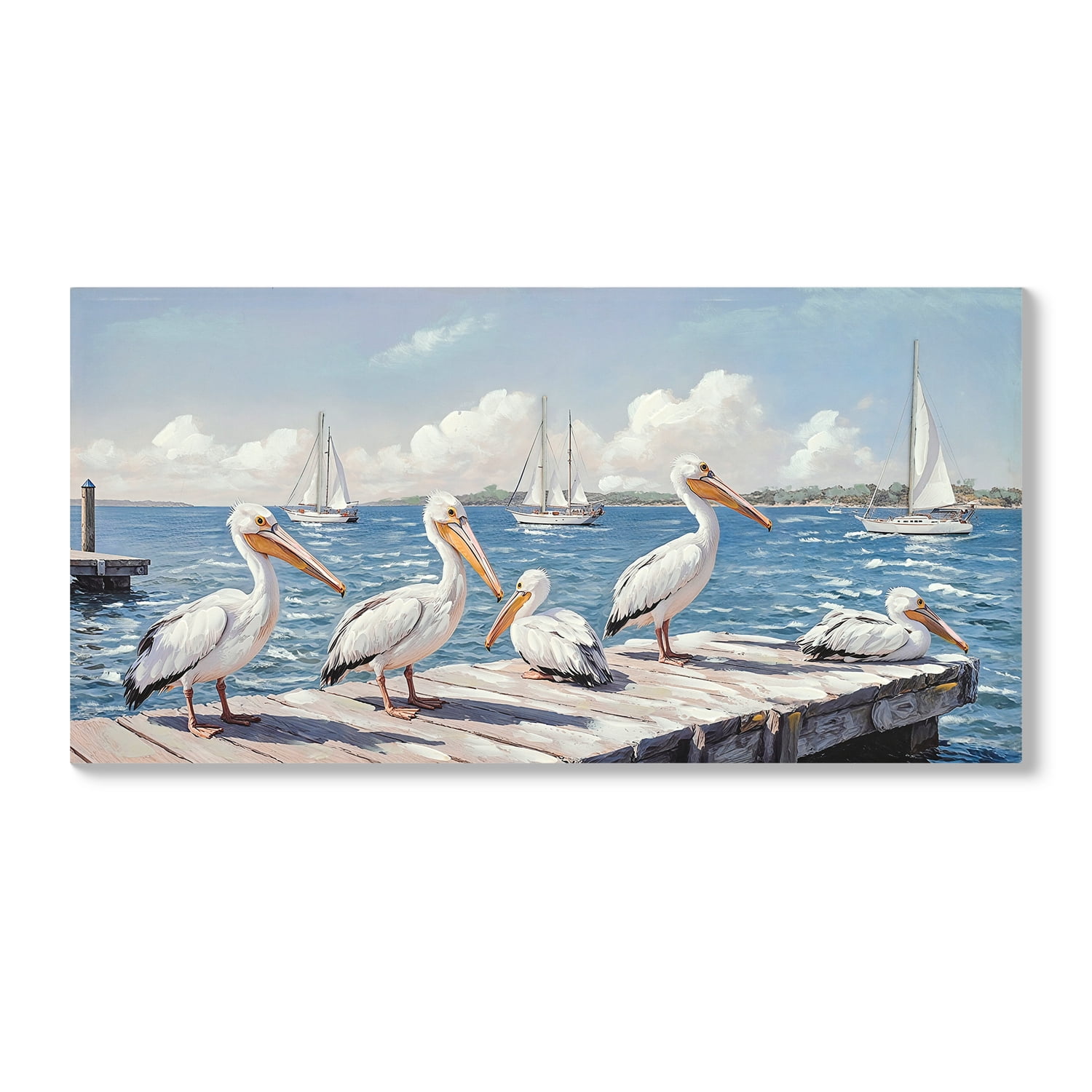 MOONMISS 22x44 Beach Canvas Wall Art Blue Ocean Seagull Painting Modern Coastal Seascape Living Room Bedroom Decor