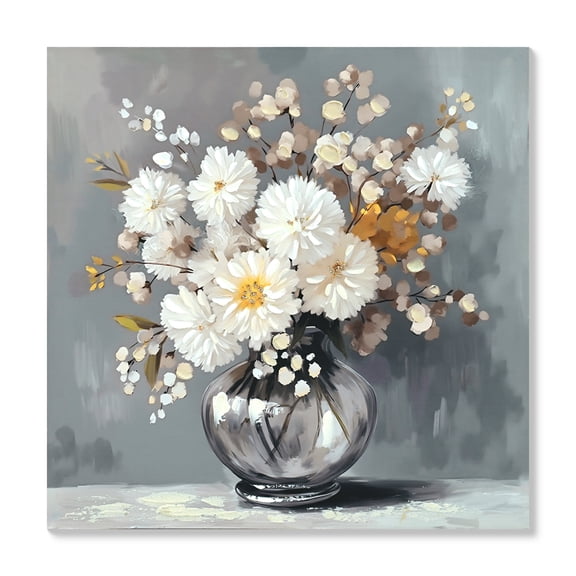 MOONMISS 24x24 White Chrysanthemum Glass Vase Canvas Print Wall Art Farmhouse Botanical Bedroom Decor