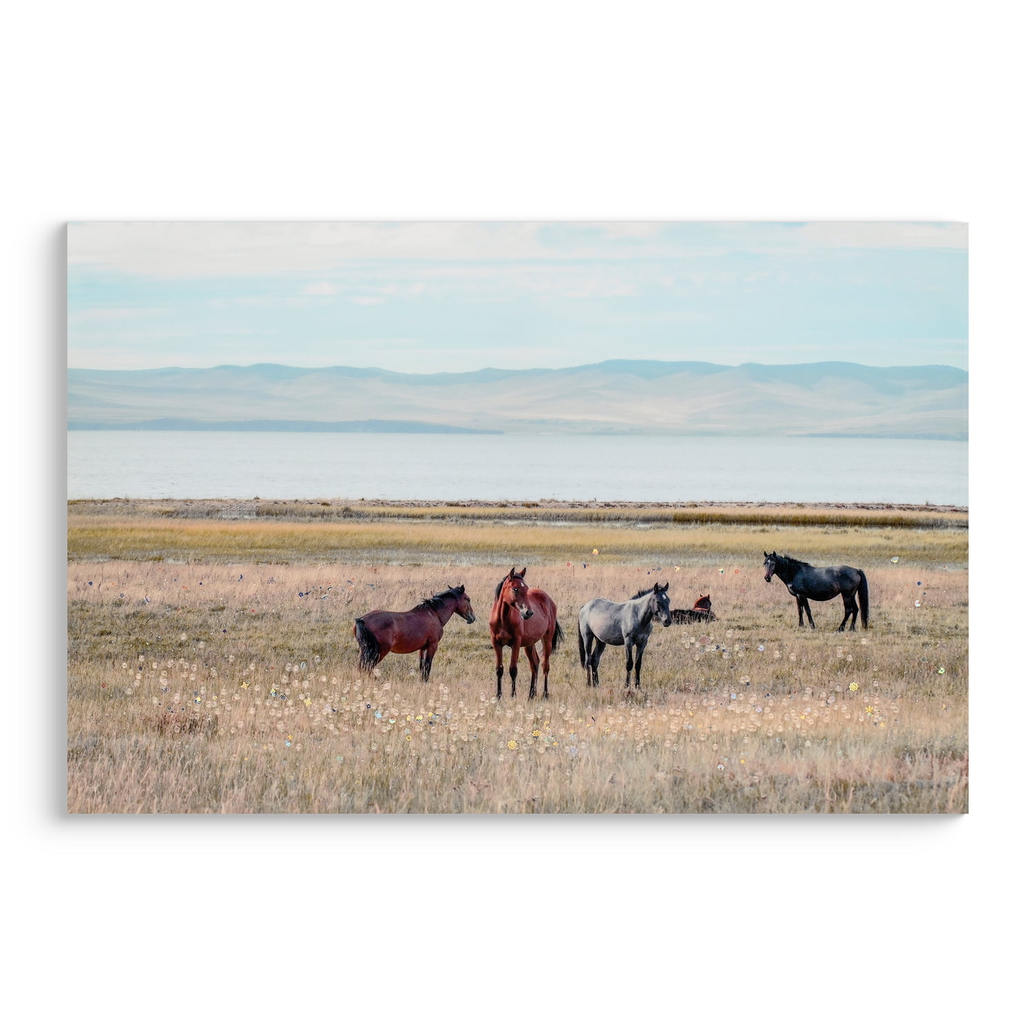 MOONMISS 24x36 Horse Framed Canvas Wall Art Country Western Farmhouse Rustic Wild Horses Grassland Living Room Decor